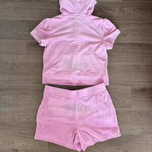 JUICY COUTURE Velour Short Sleeve Hoodie Shorts Bundle OG Bling LARGE NWT